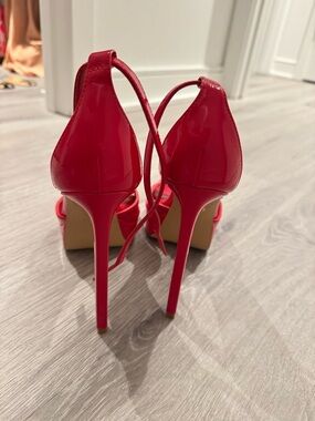 Red Patent High Heel Sandals with Ankle Tie platform